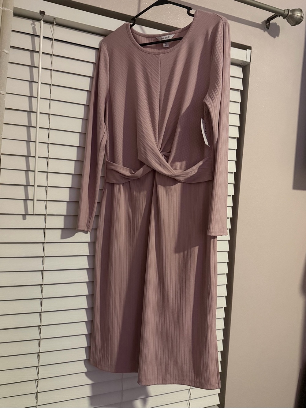 Nine West Dusty Rose Long Sleeve Twist-Front Midi Dress
